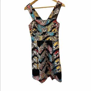 Printed Cotton V Neck Pleated Floral Mini Dress S